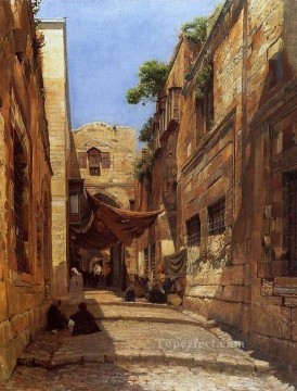 イエス Painting - エルサレムの街路の風景 グスタフ・バウエルンファインド オリエンタリスト